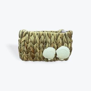 Water Hyacinth Storage Basket Bin Natural Materials Handmade with Seashell decor